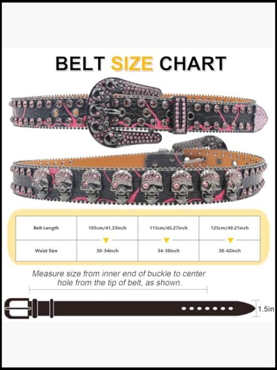 Rhinestone Skull Studded Belt Punk Western Eco-friendly Leather main image 6
